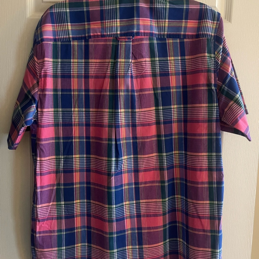 Chaps Men’s Short-Sleeve Plaid Button-Down Shirt in Pink, Blue & Green - Picture 4 of 4